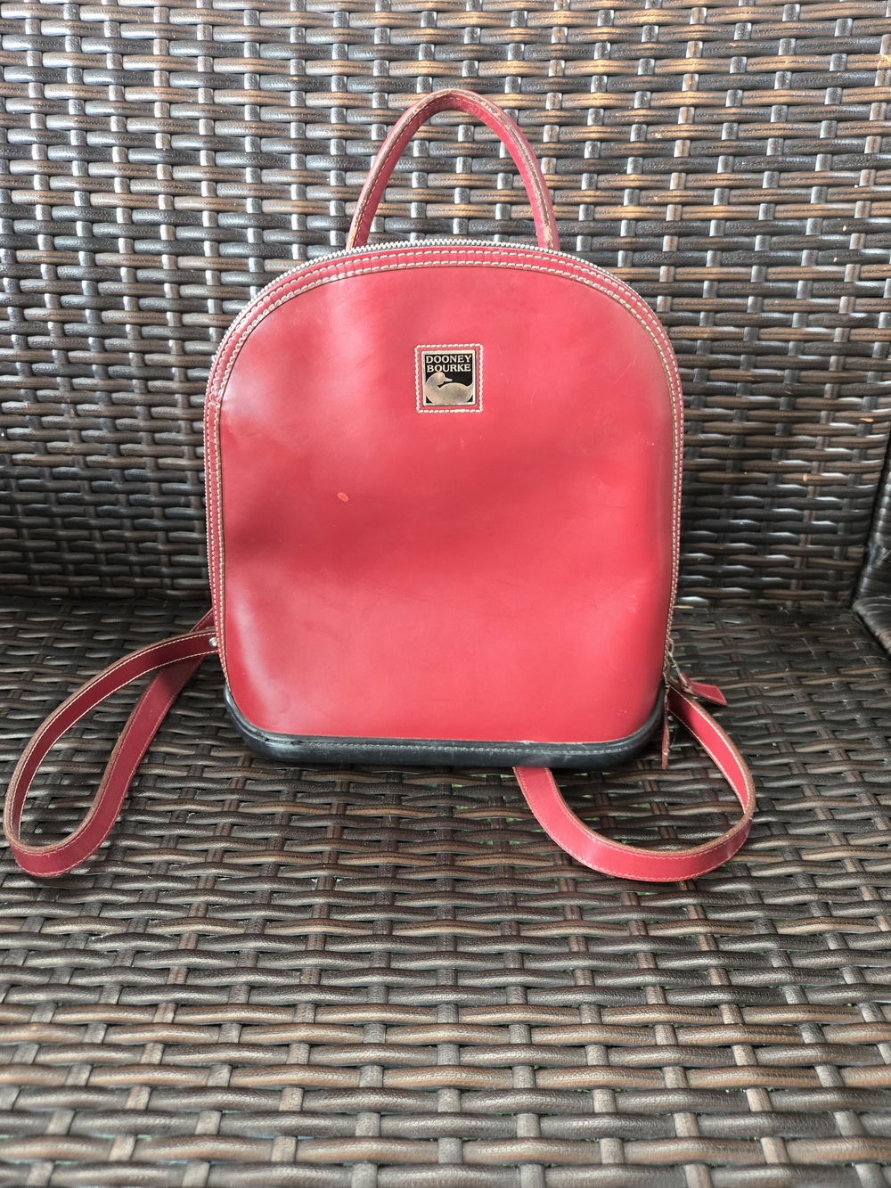 Dooney & Bourke Red Leather Mini Backpack with Black Trim